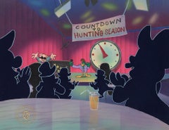 Tiny Toons Produktionscel auf originalem Hintergrund: Plucky Duck und Hamton J. Pig