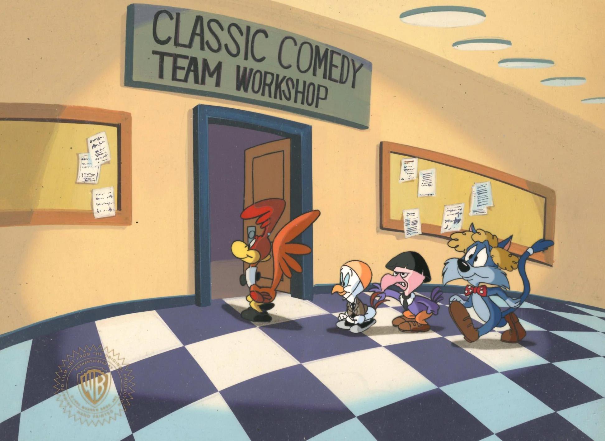 Tiny Toons Cel on Background: Little Beeper, Fowlmouth, Concord Condor, Furrball - Art by Warner Bros. Studio Artists