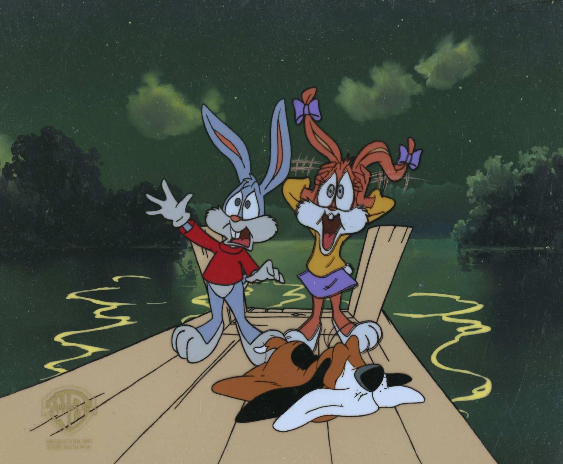 Tiny Toons Original Production Cel on Original Background: Buster Bunny and Babs - Art by Warner Bros. Studio Artists