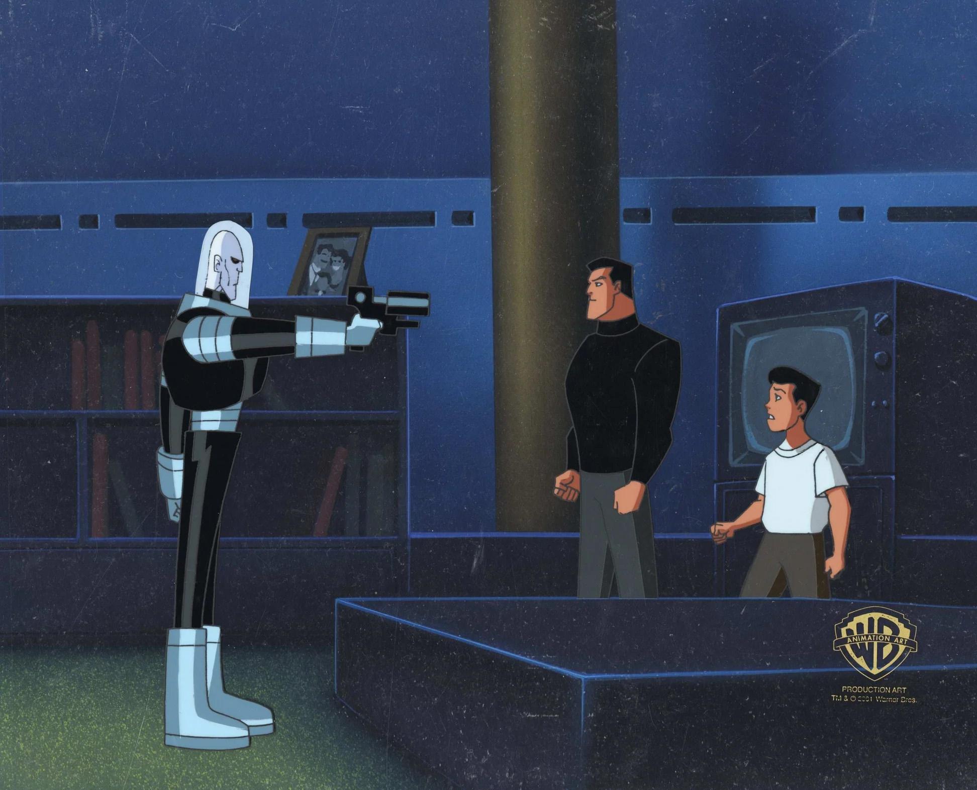 TNBA Original Cel auf originalem Hintergrund: Bruce Wayne, Tim und Mr. Freeze – Art von DC Comics Studio Artists