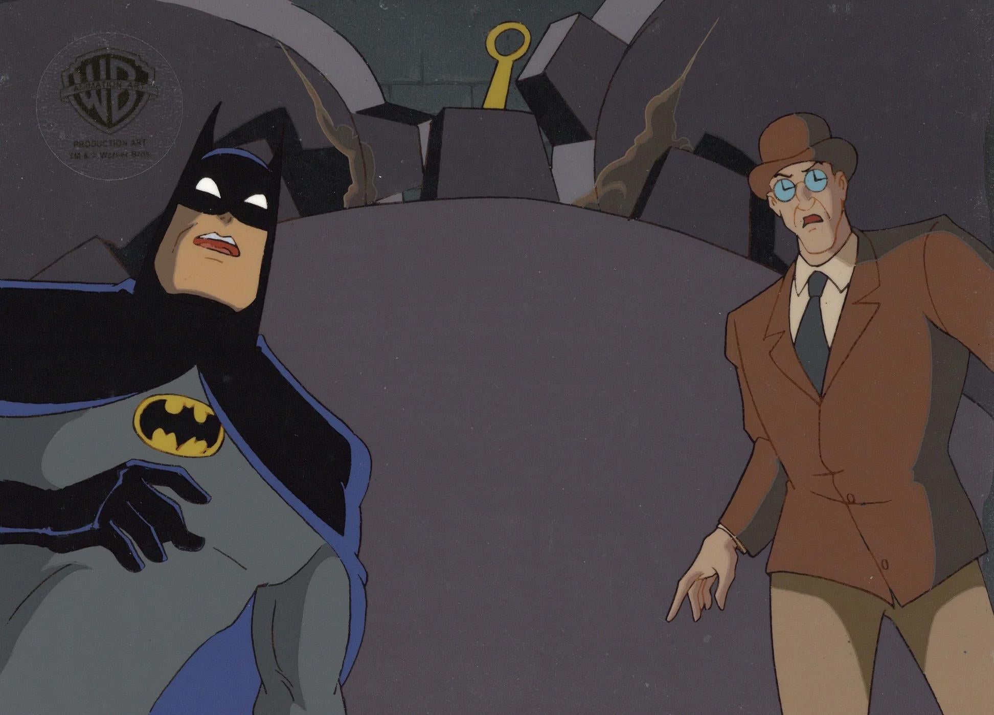 Batman Original Production Cel On Original Background: Batman and Clock King - Art by DC Comics Studio Artists