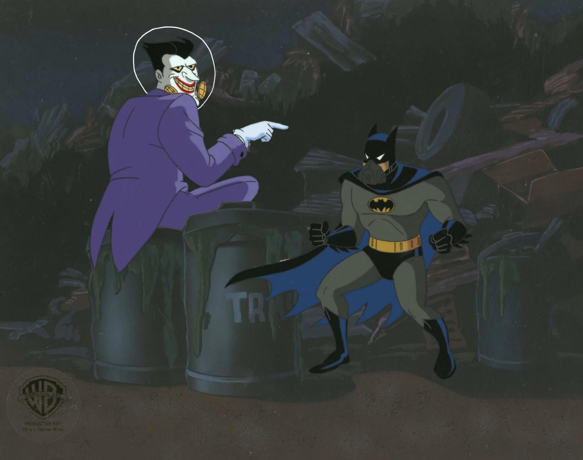 Cel originale di Batman su sfondo originale con disegno abbinato: Batman e Joker - Art di DC Comics Studio Artists