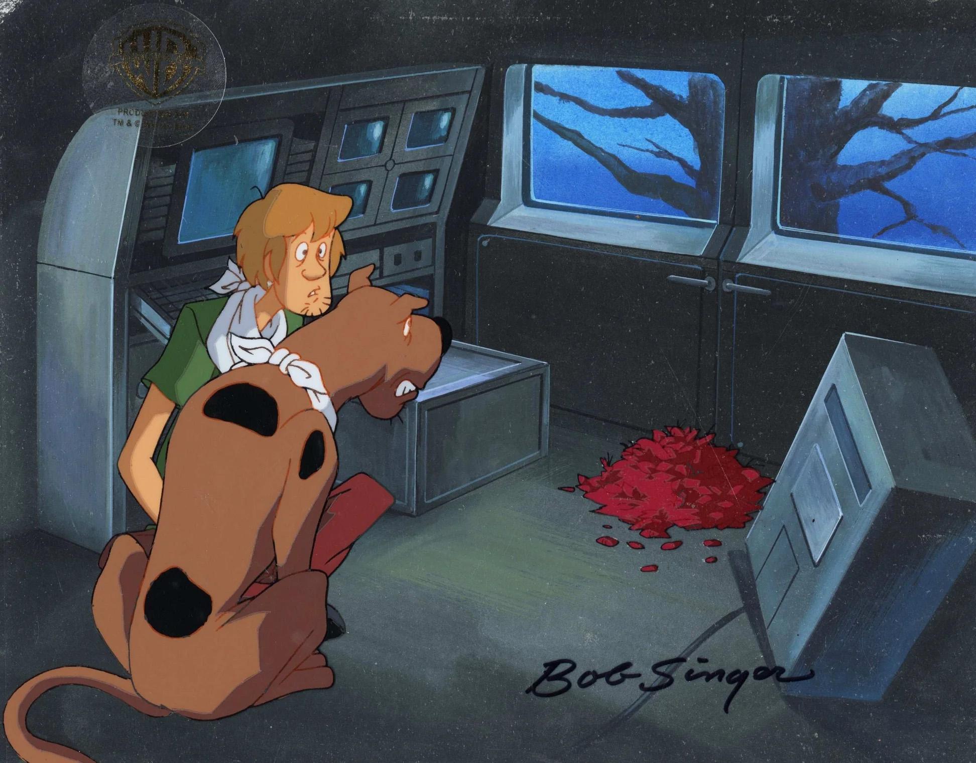 Scooby Original Cel on Original Background: Scooby, Shaggy signed by Bob Singer - Art by Warner Bros. Studio Artists