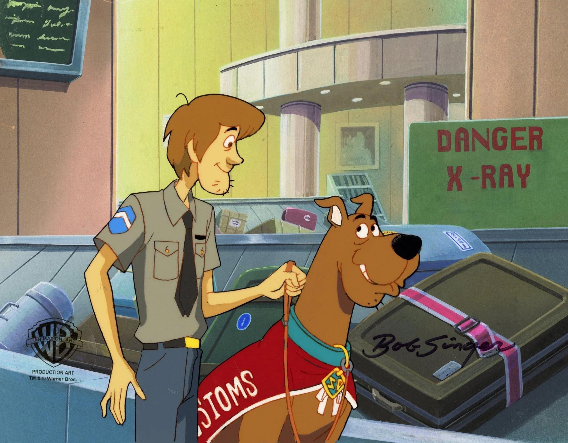 Cel/arrière-plan d'origine Scooby-Doo, dessin : Scooby, Shaggy signé par Bob Singer - Art de Warner Bros. Studio Artists