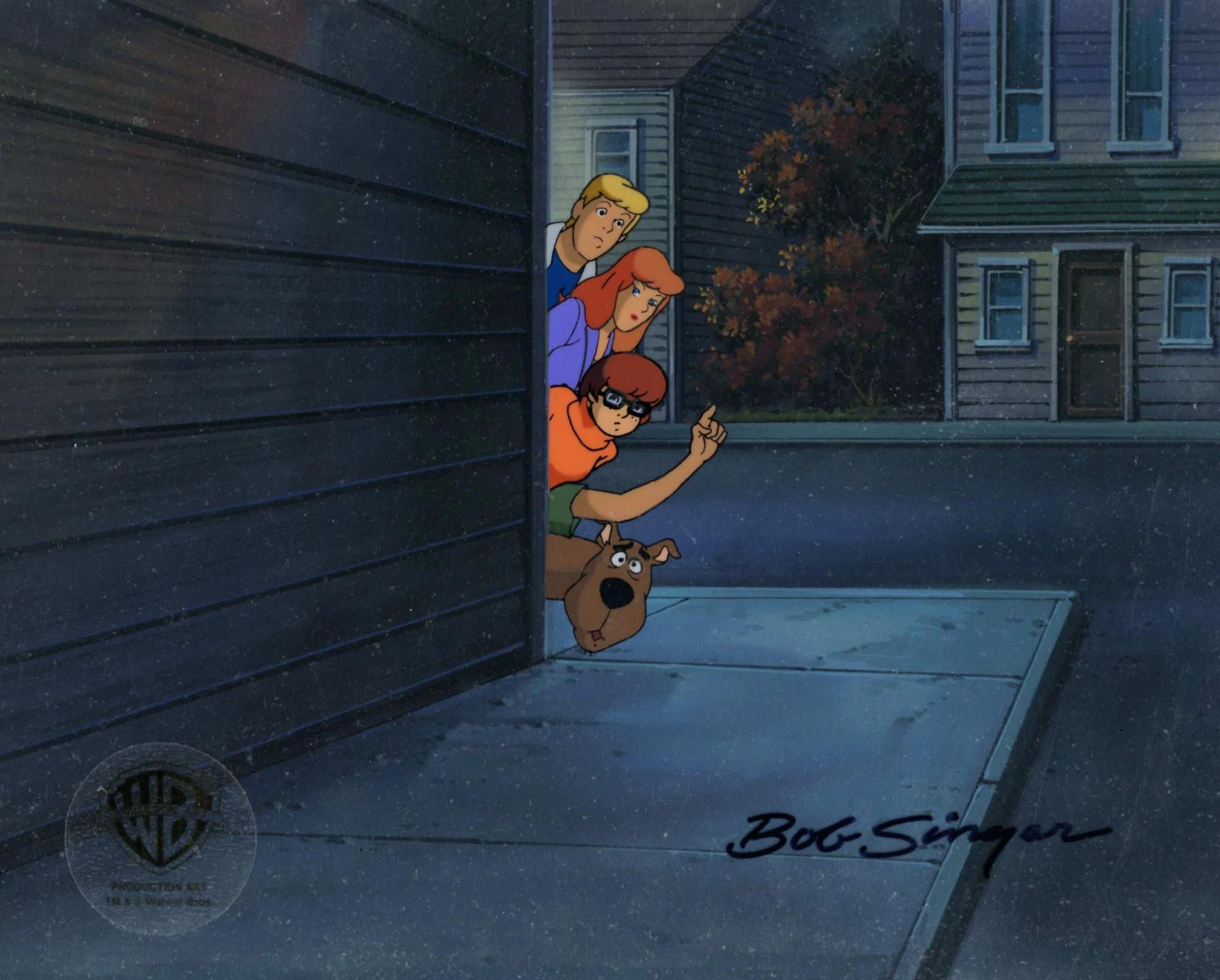 Scooby-Doo Original Production Cel/Background: Mystery Gang signed by Bob Singer - Art by Warner Bros. Studio Artists