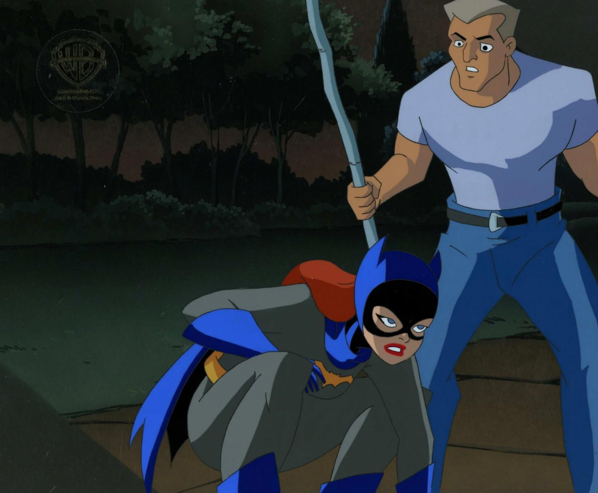 Batman SubZero Original Production Cel On Original Background: Batgirl and Thug - Art by DC Comics Studio Artists