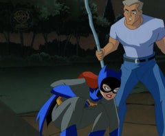 Batman SubZero Original Production Cel On Original Background: Batgirl and Thug