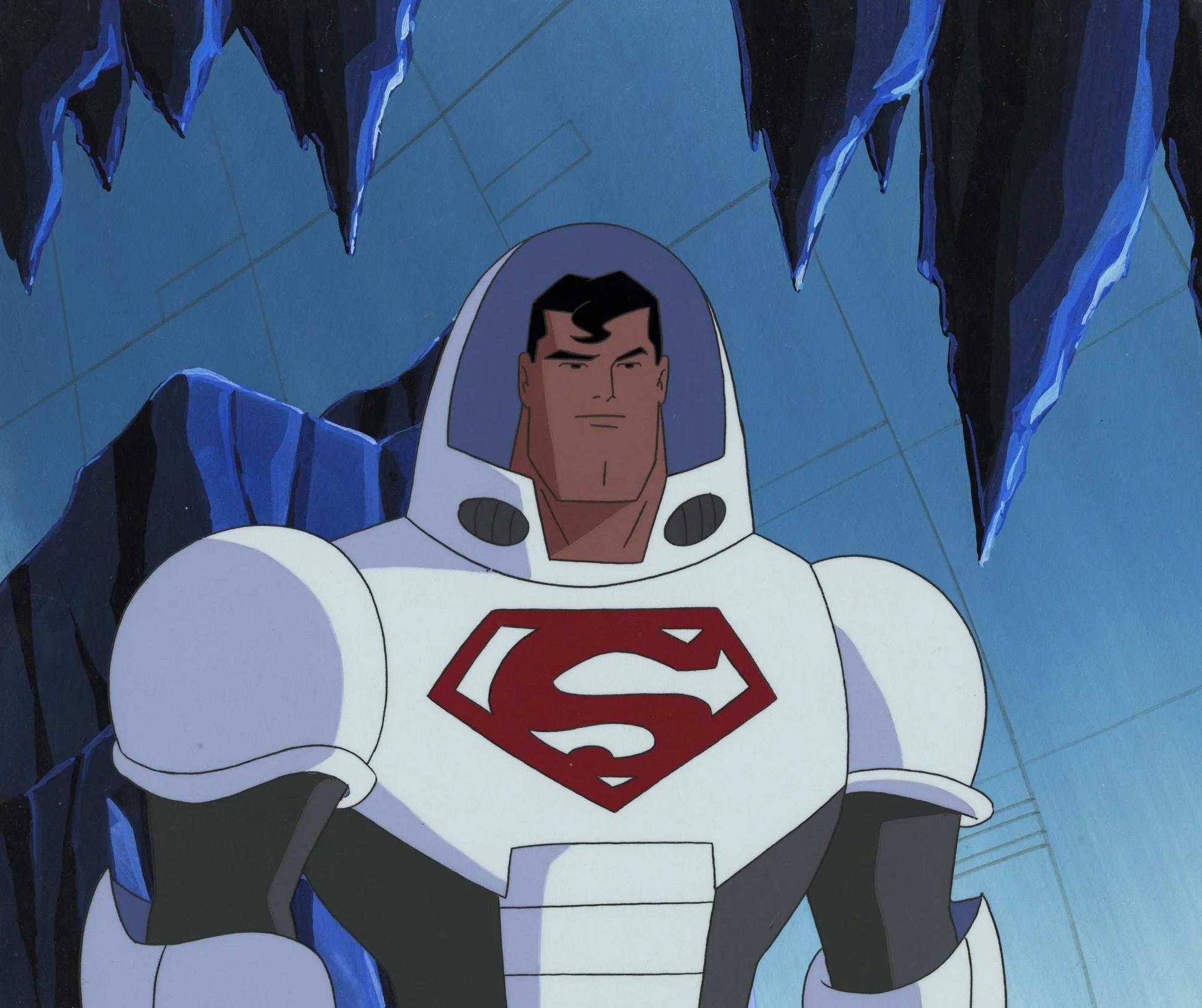 Superman la serie animada Cel original sobre fondo original: Superman