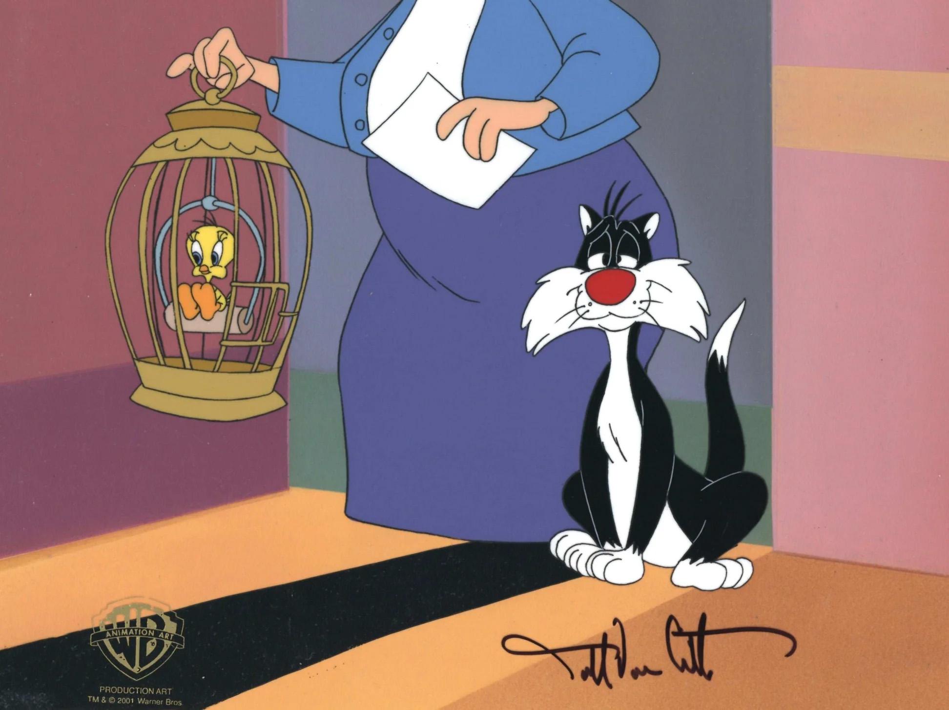 Looney Tunes Production Cel on Original Background: Sylvester and Tweety - Art by Darrell Van Citters