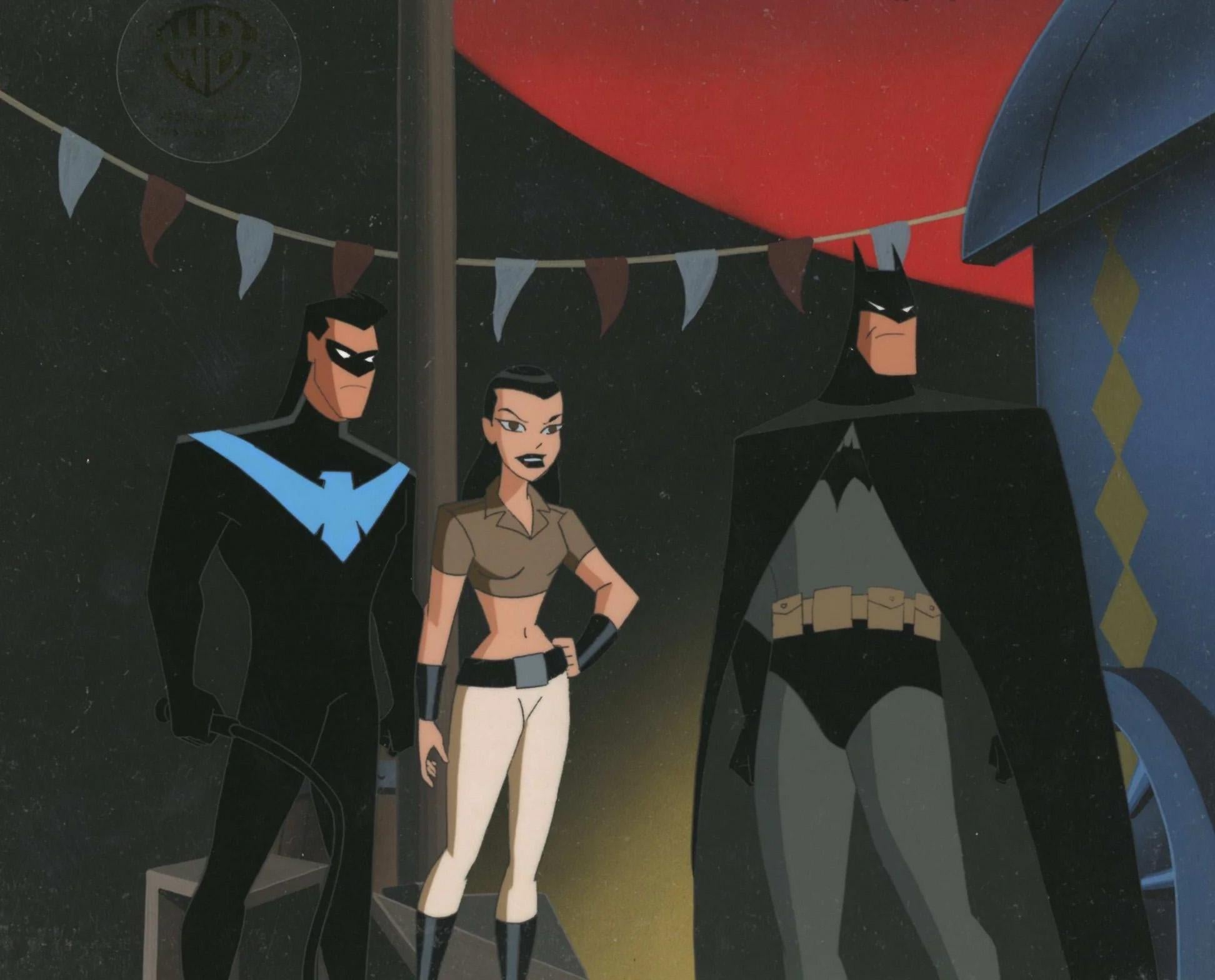 TNBA Production Cel on Original Background: Batman, Nightwing, Miranda Kane - Art by DC Comics Studio Artists