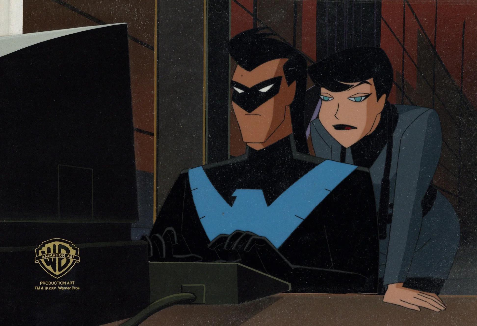 Cel de production originale de TNBA sur fond d'origine : Nightwing, Selina Kyle - Art de Warner Bros. Studio Artists