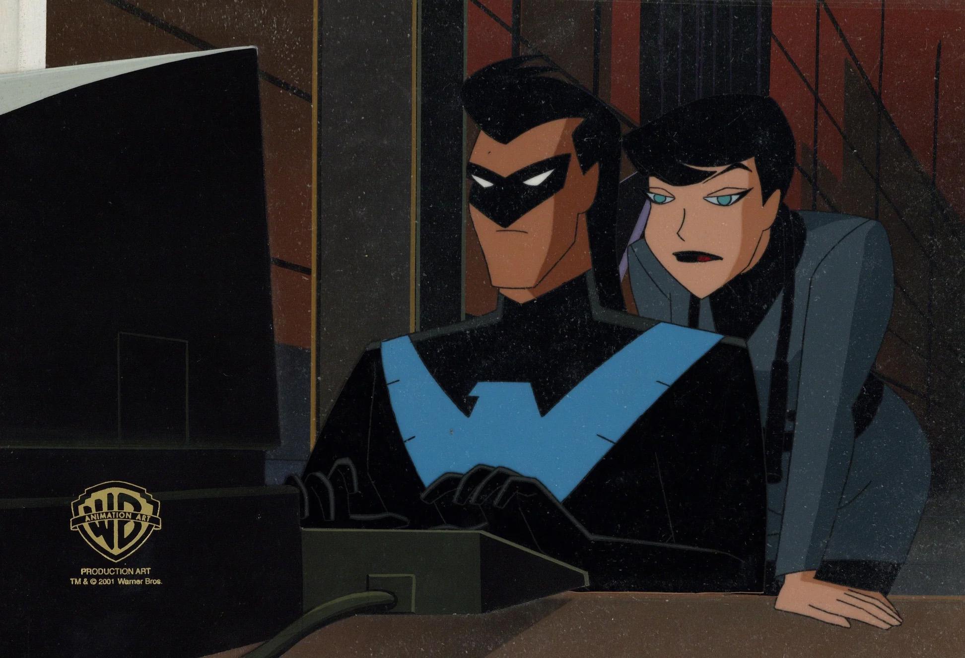 TNBA Original Production Cel On Original Background: Nightwing, Selina Kyle - Art by Warner Bros. Studio Artists