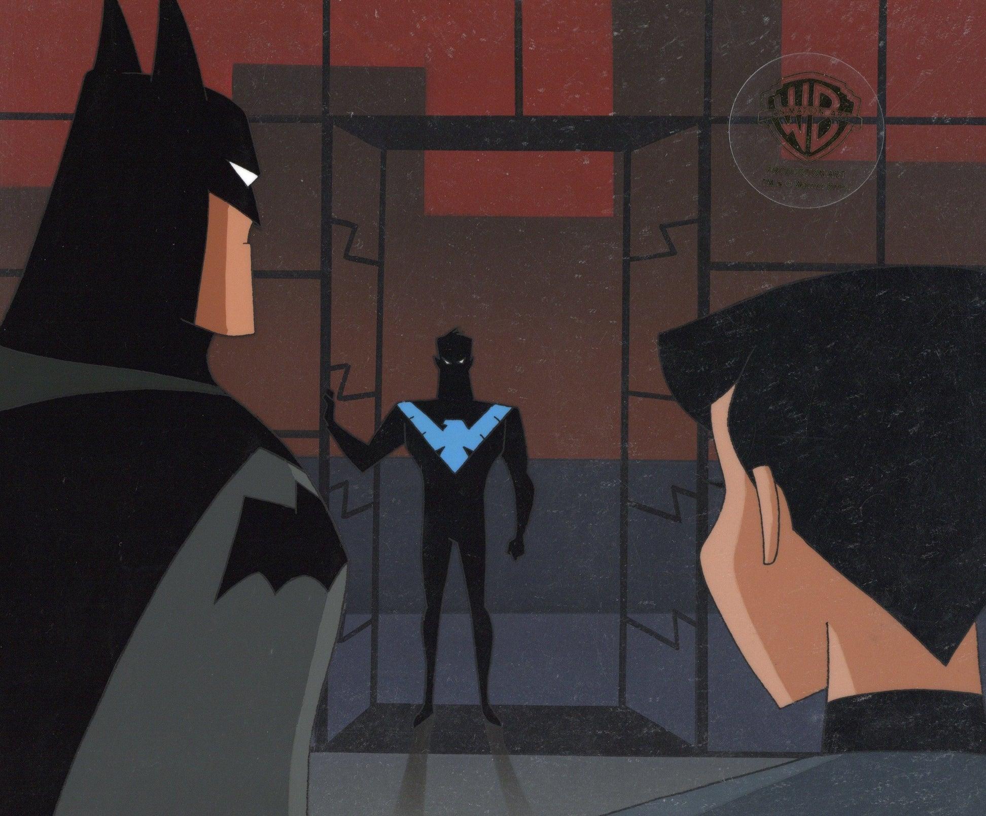 TNBA Production Cel on Original Background: Batman, Nightwing, Selina Kyle - Art by DC Comics Studio Artists