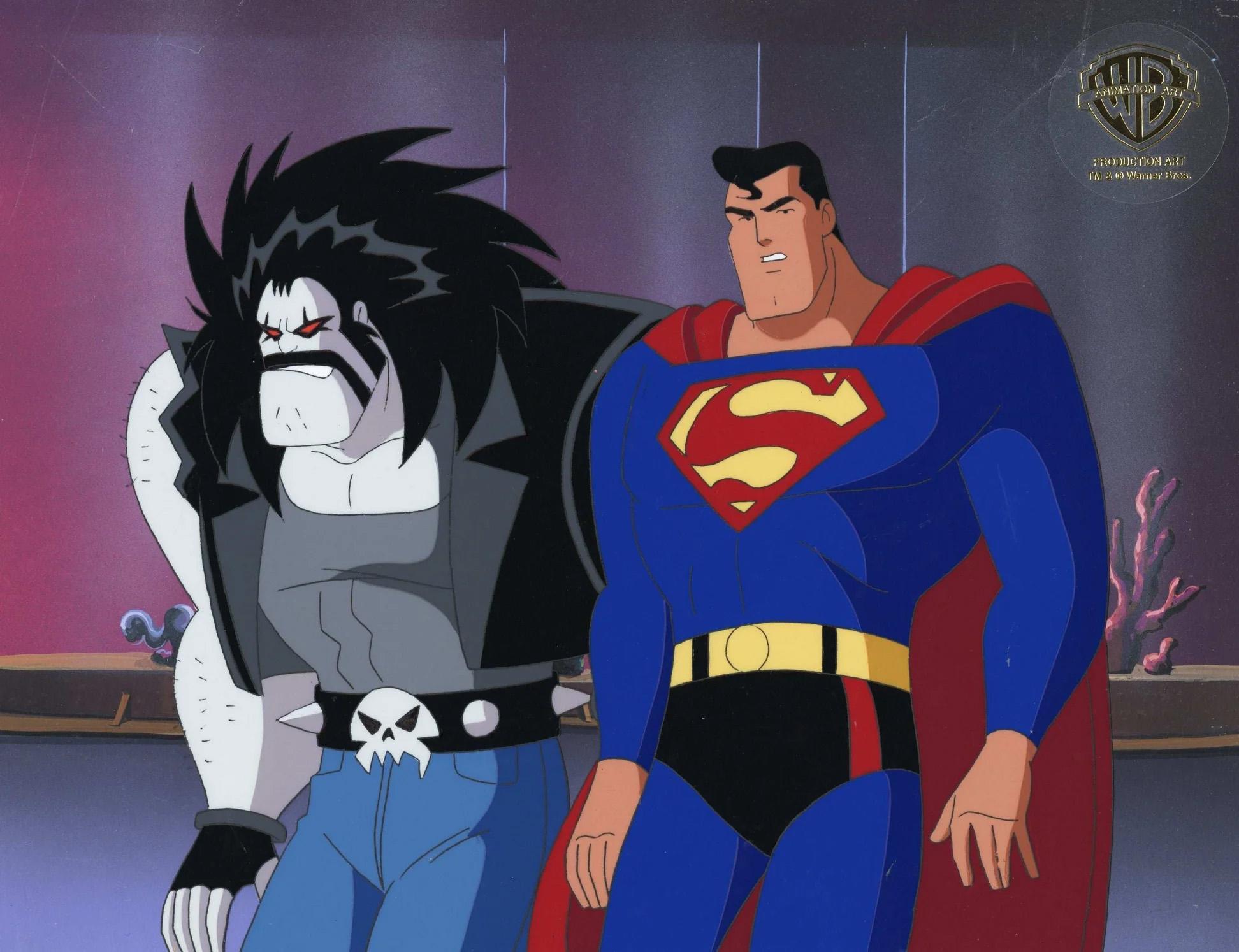 Superman the Animated Series Original Cel and Background: Superman and Lobo - Art by DC Comics Studio Artists