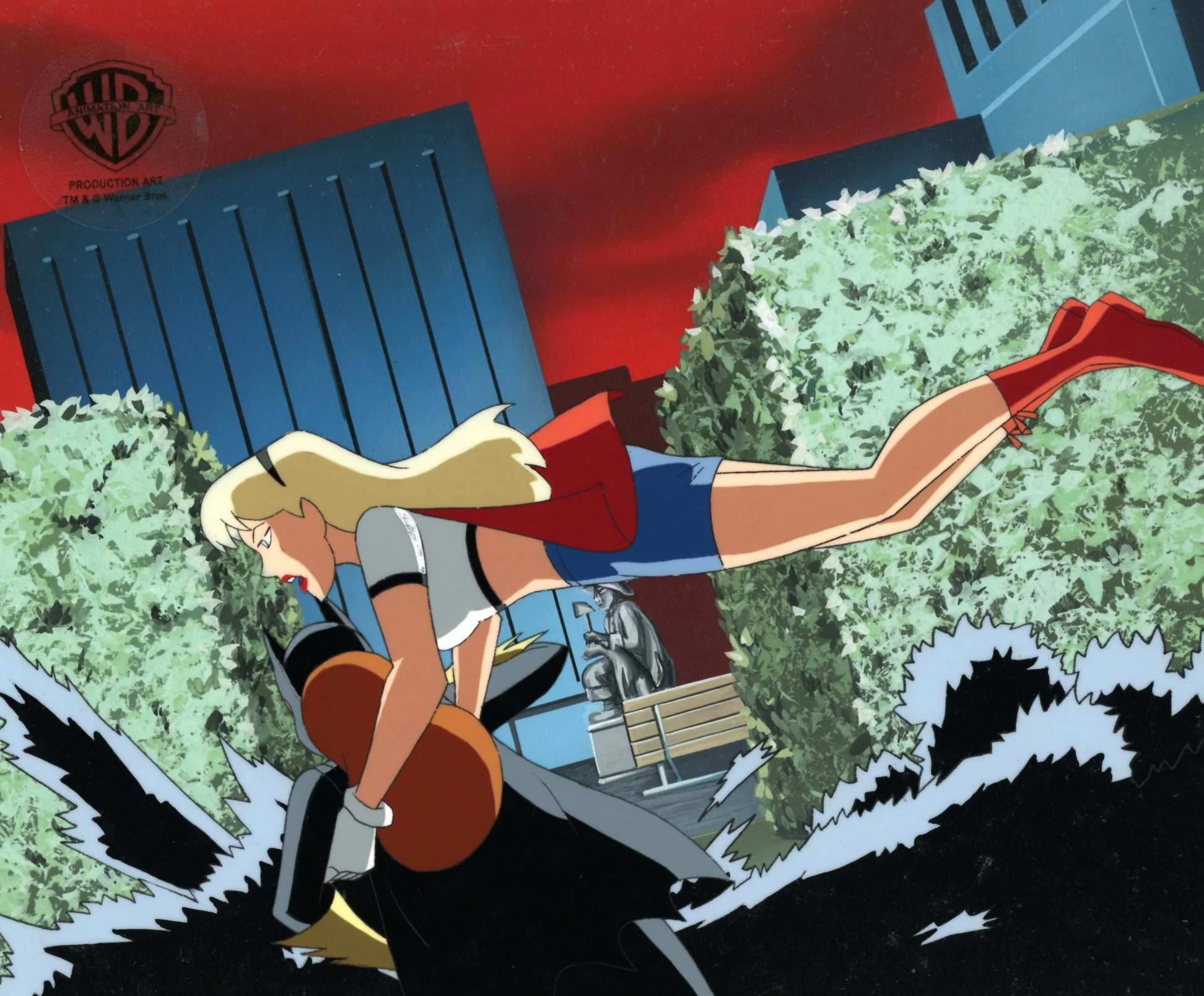 The New Batman Adventures Original Cel and Background: Batgirl, Supergirl - Art by DC Comics Studio Artists