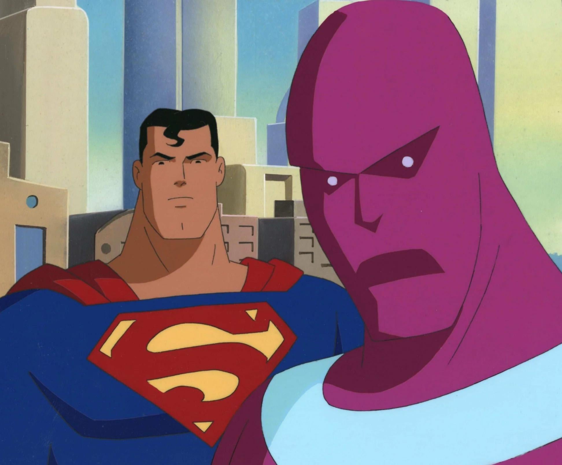 Superman the Animated Series Original Cel and Background: Superman, Parasite - Art by DC Comics Studio Artists