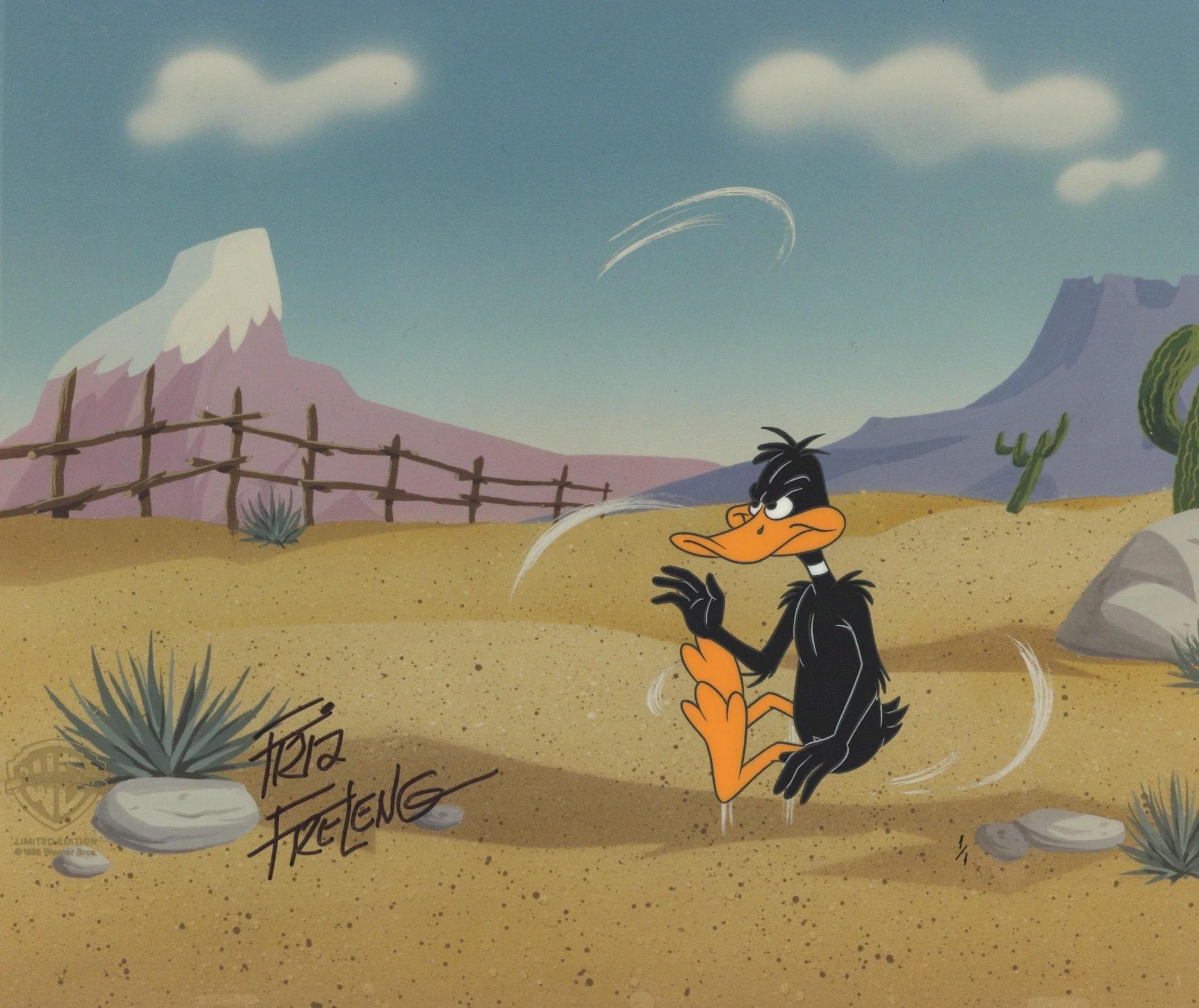 Looney Tunes Original Production Cel with Matching Drawing: Daffy Duck - Art by Warner Bros. Studio Artists