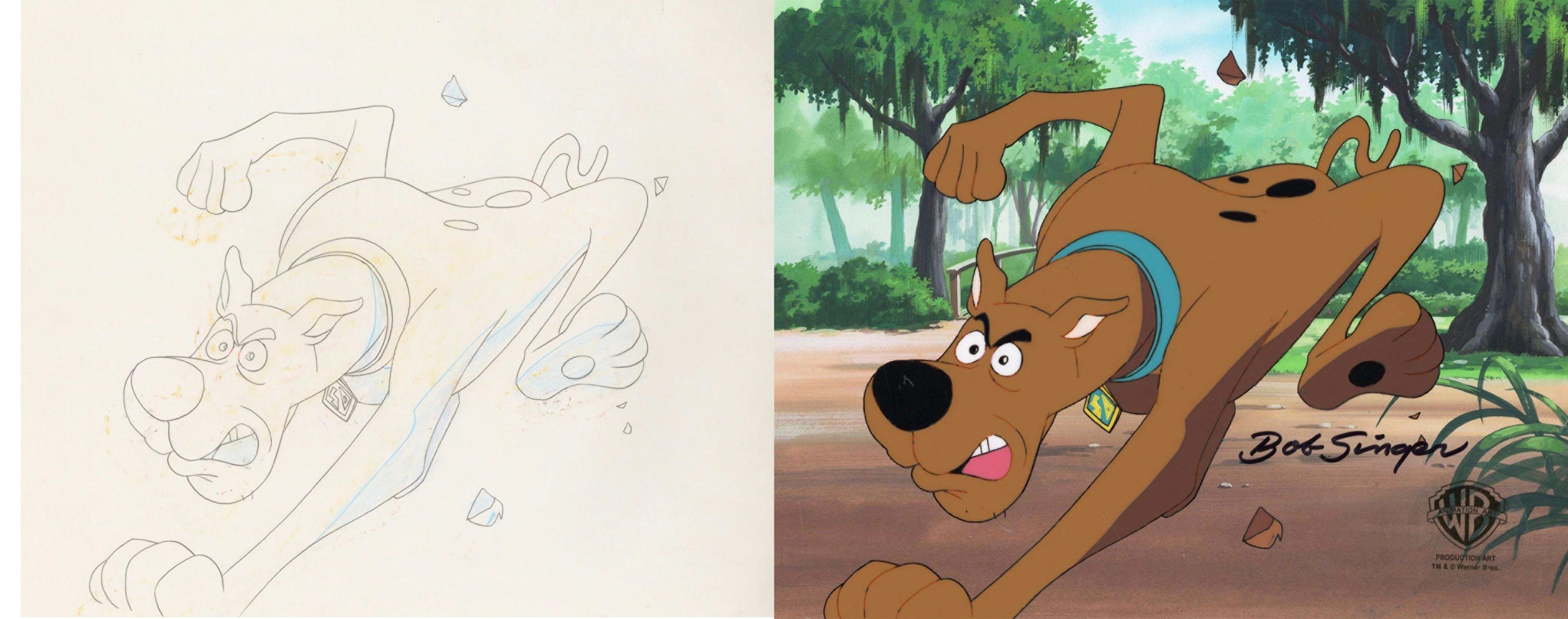 MOYEN : Cel de production original sur fond original avec dessin assorti
Taille : 10.5" x 9.5" 
SIGNÉ : Signé à la main par Bob Singer
SKU : IFA4640

À PROPOS DE L'IMAGE : Le dessin animé d'Hanna-Barbera, Scooby-Doo, Where Are You ? a été lancé en