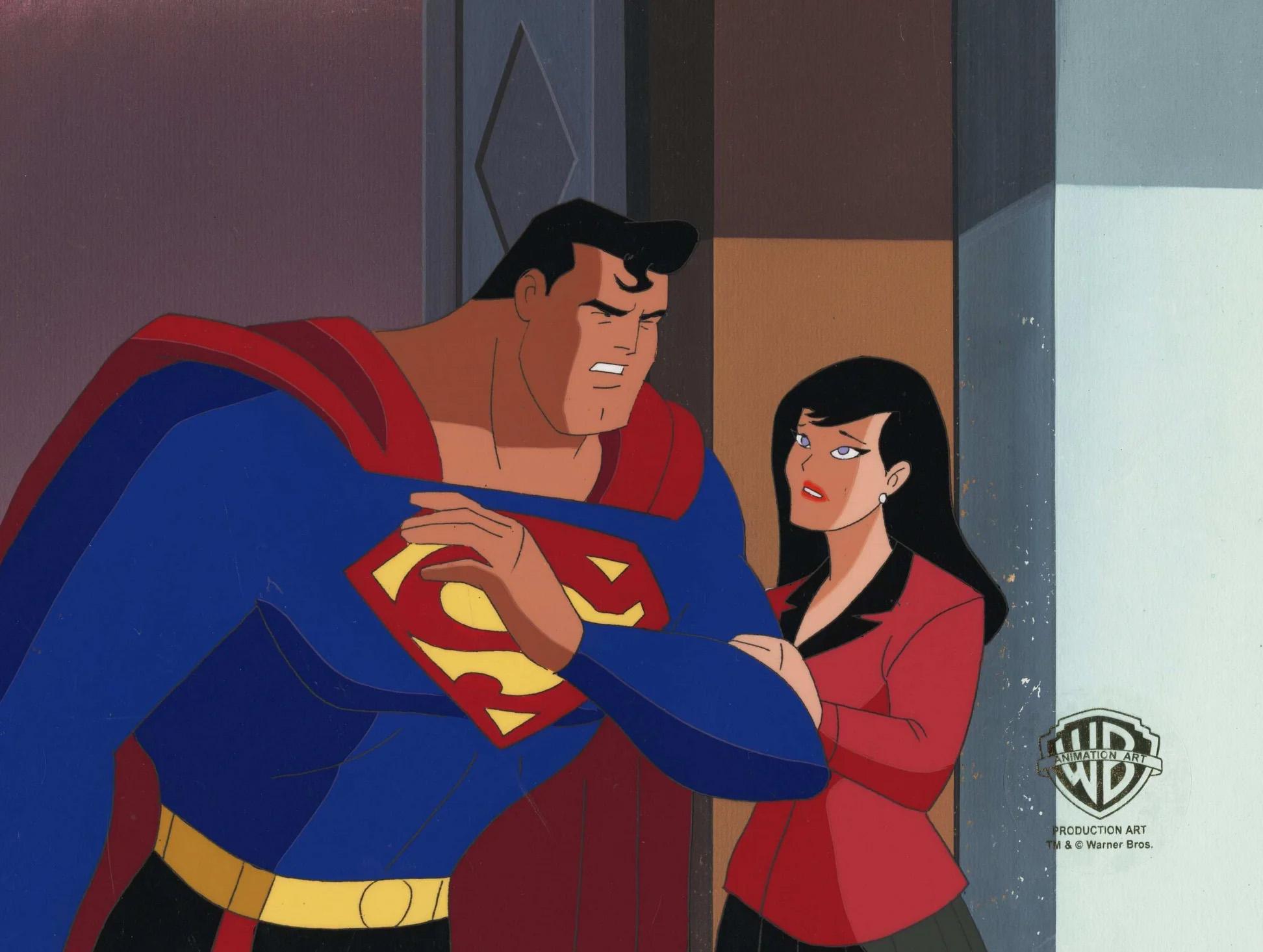 Superman Animated Series Original Cel and Background: Superman, Lois  - Art by DC Comics Studio Artists