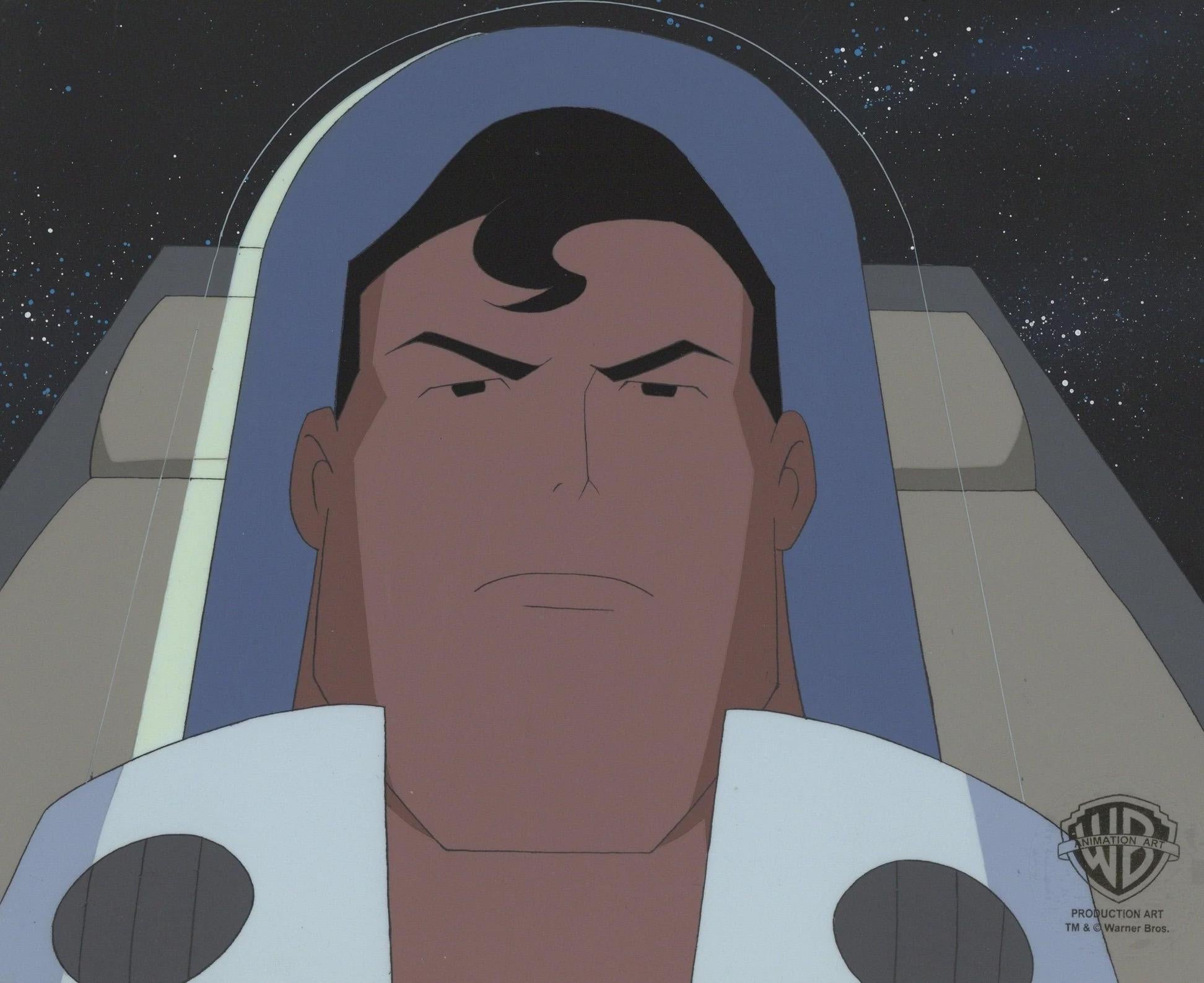 Superman Animated Series Original Cel and Background w/ Drawing: Superman - Art by DC Comics Studio Artists