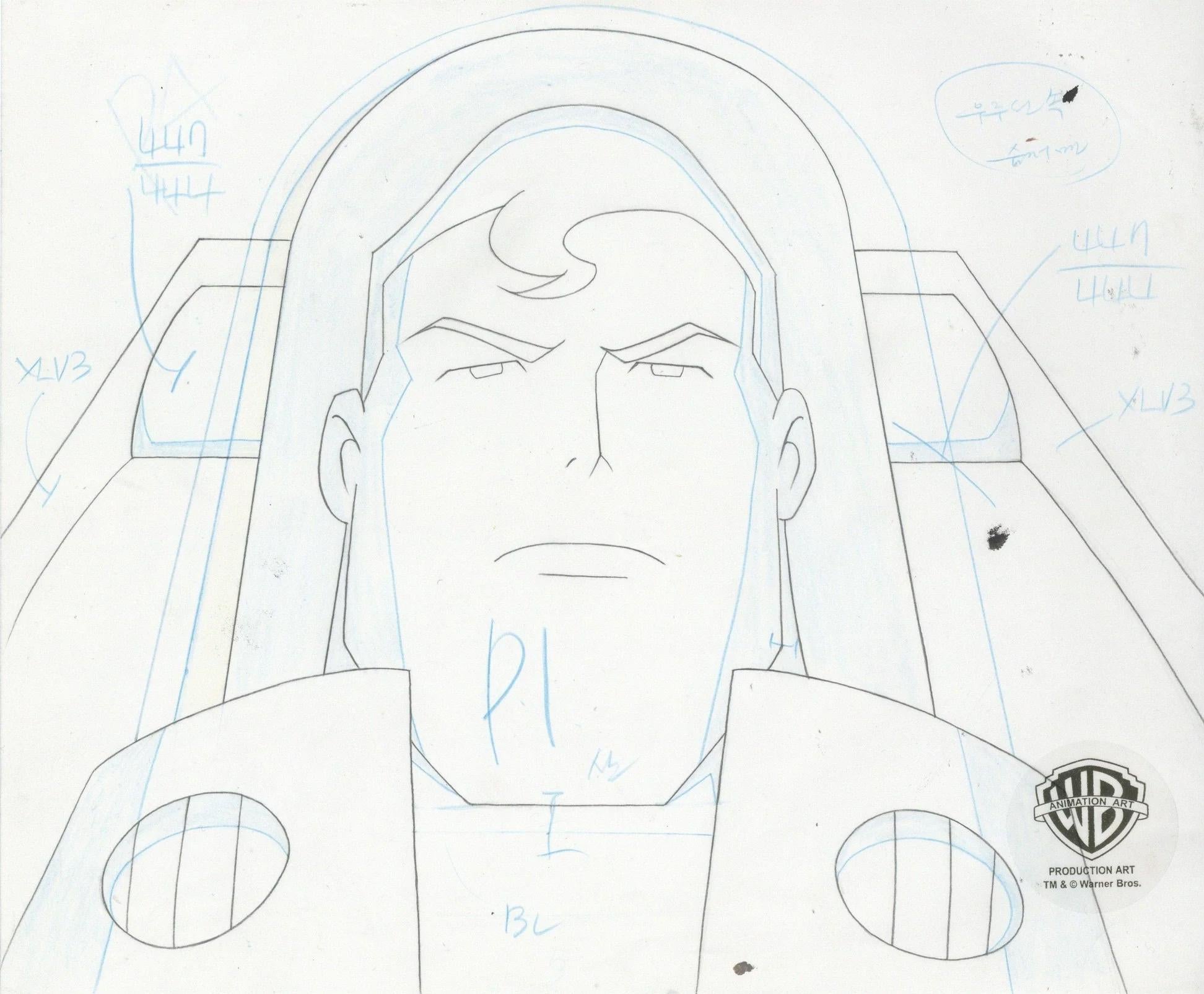 Superman Animated Series Original Cel and Background w/ Drawing: Superman - Pop Art Art by DC Comics Studio Artists