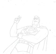 Superman the Animated Series Original Cel and Background w/ Drawing: Superman