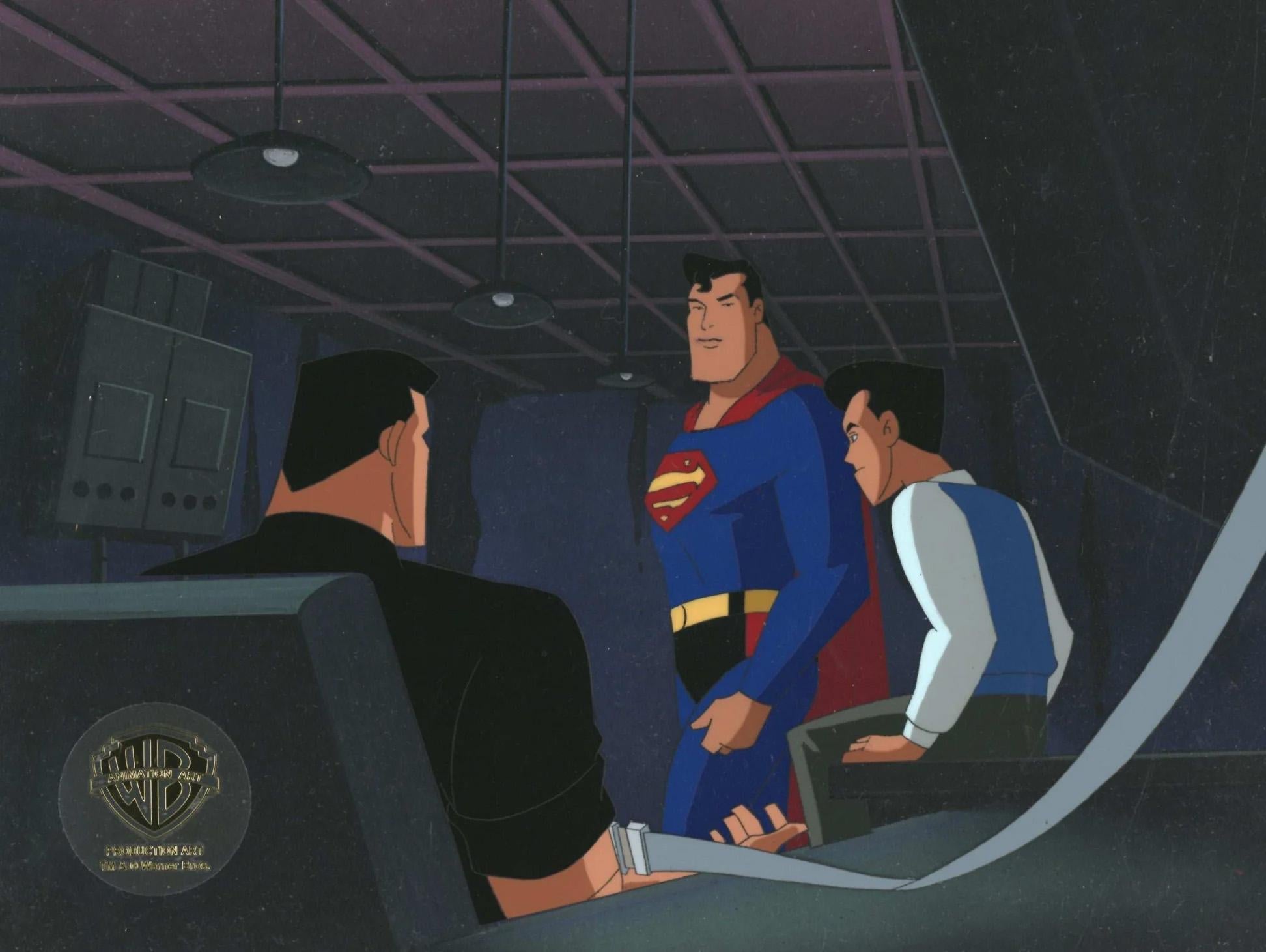 Superman Animated Series Original Cel and Background: Superman, Bruce, Tim Drake - Art by DC Comics Studio Artists
