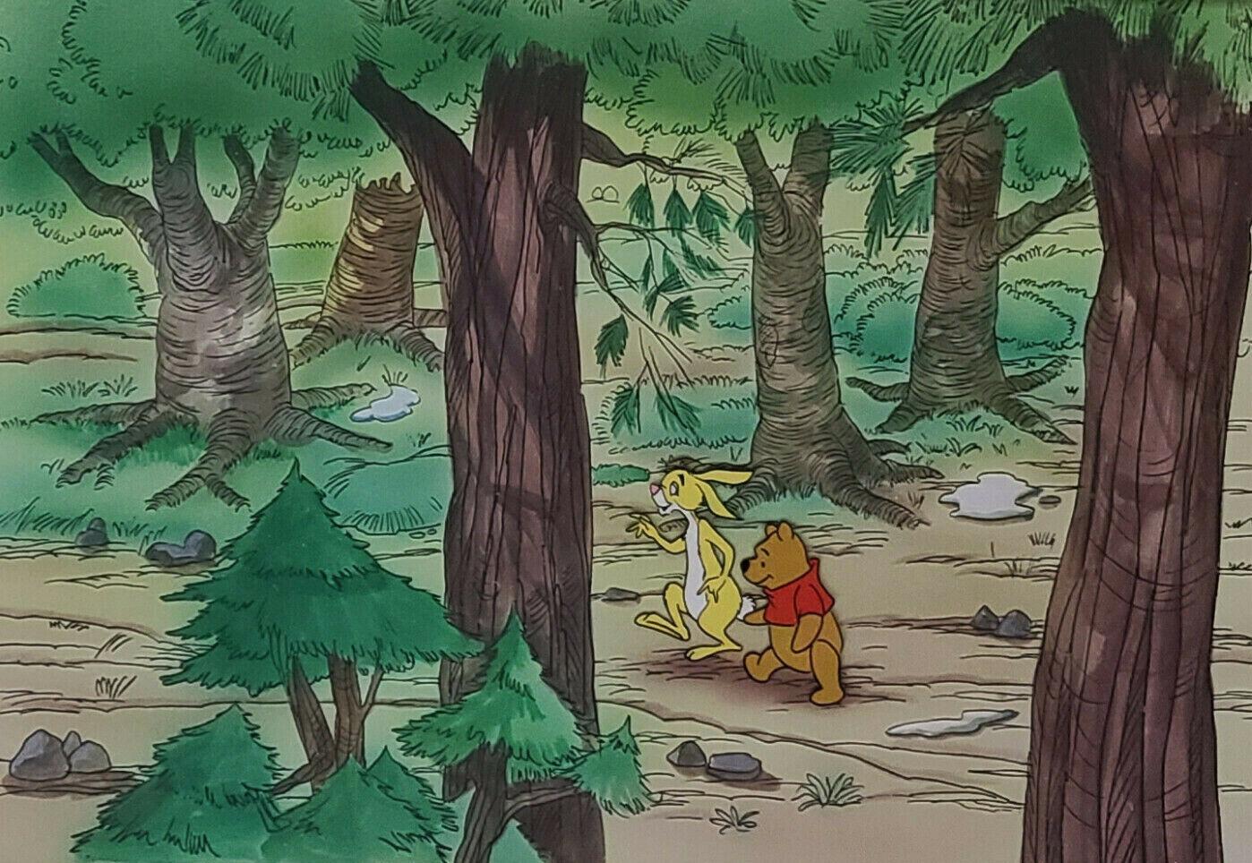 Winnie the Pooh Original Cel and Original Background Framed: Pooh, Rabbit - Art by Walt Disney Studio Artists
