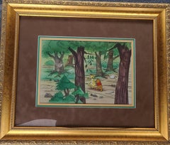 Winnie the Pooh Original Cel and Original Background Framed: Pooh, Rabbit