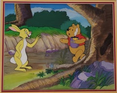 Vintage Winnie the Pooh Original Cel and Original Background, Framed: Pooh, Rabbit