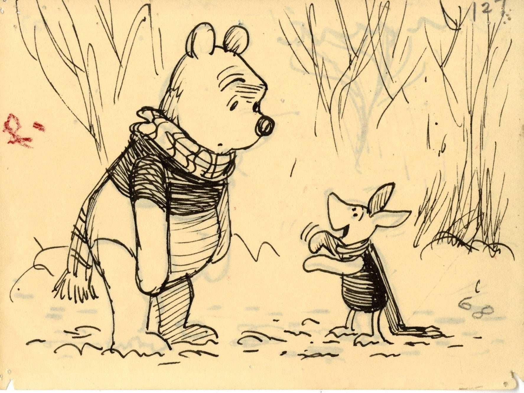 Winnie the Pooh and Tigger Too, panneau d'histoire original à double face : Pooh, Piglet - Art de Walt Disney Studio Artists