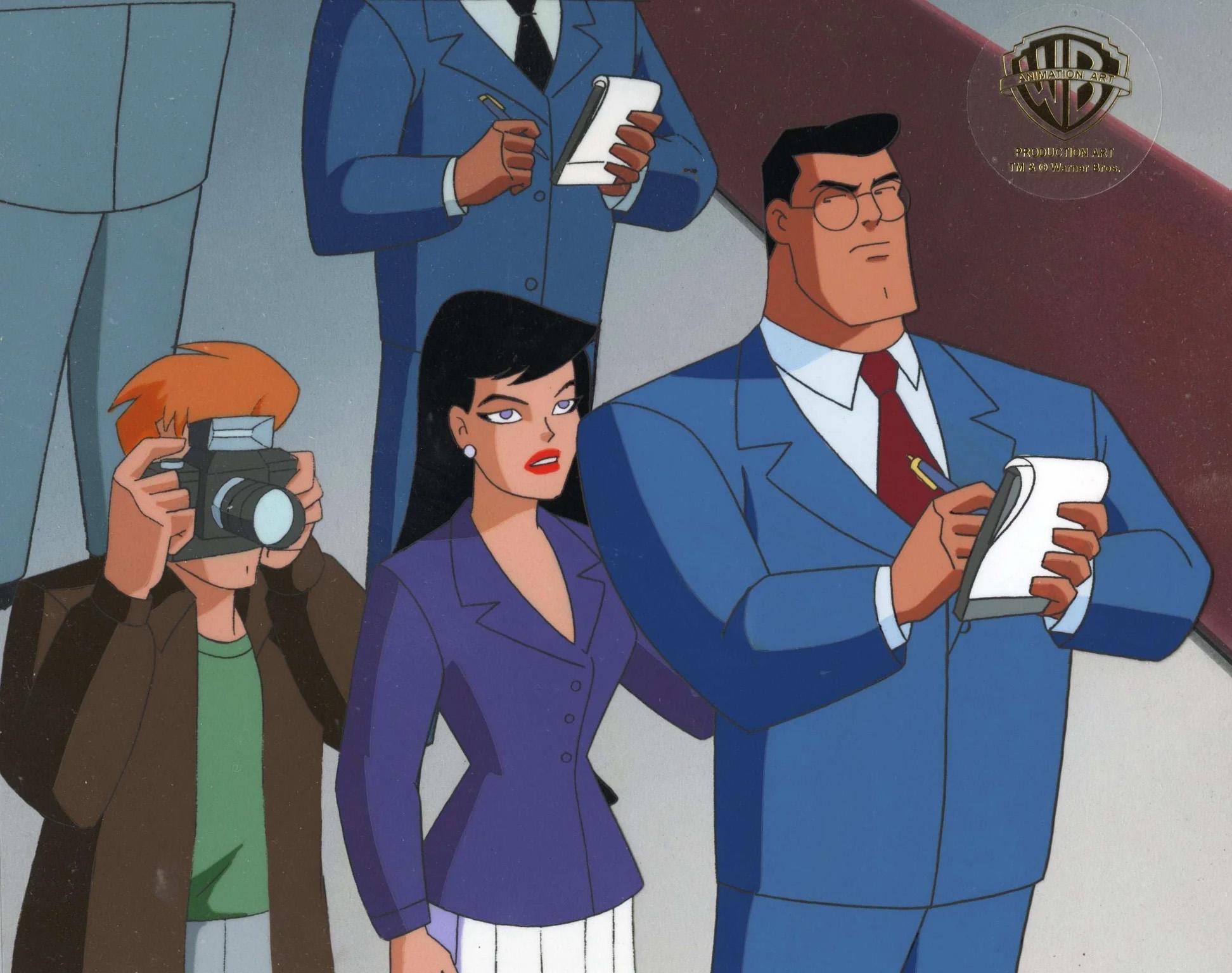 DC Comics Studio Artists - Superman Animated Series Original  Cel/Background: Jimmy, Clark Kent, Lois Lane For Sale at 1stDibs