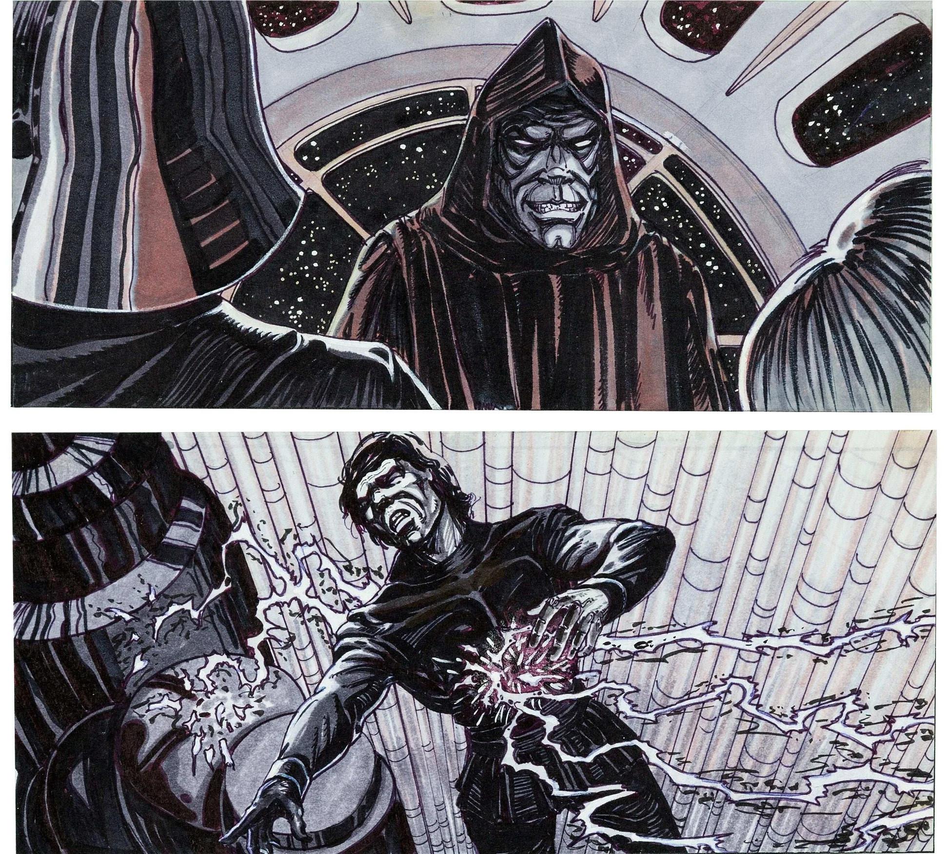 Star Wars Ep. VI: Return of the Jedi Luke Skywalker and The Emperor Storyboards - Art by David Russell