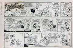 Retro Original Syndicated Flintstone Comic Strip Signed By Hanna and Barbera