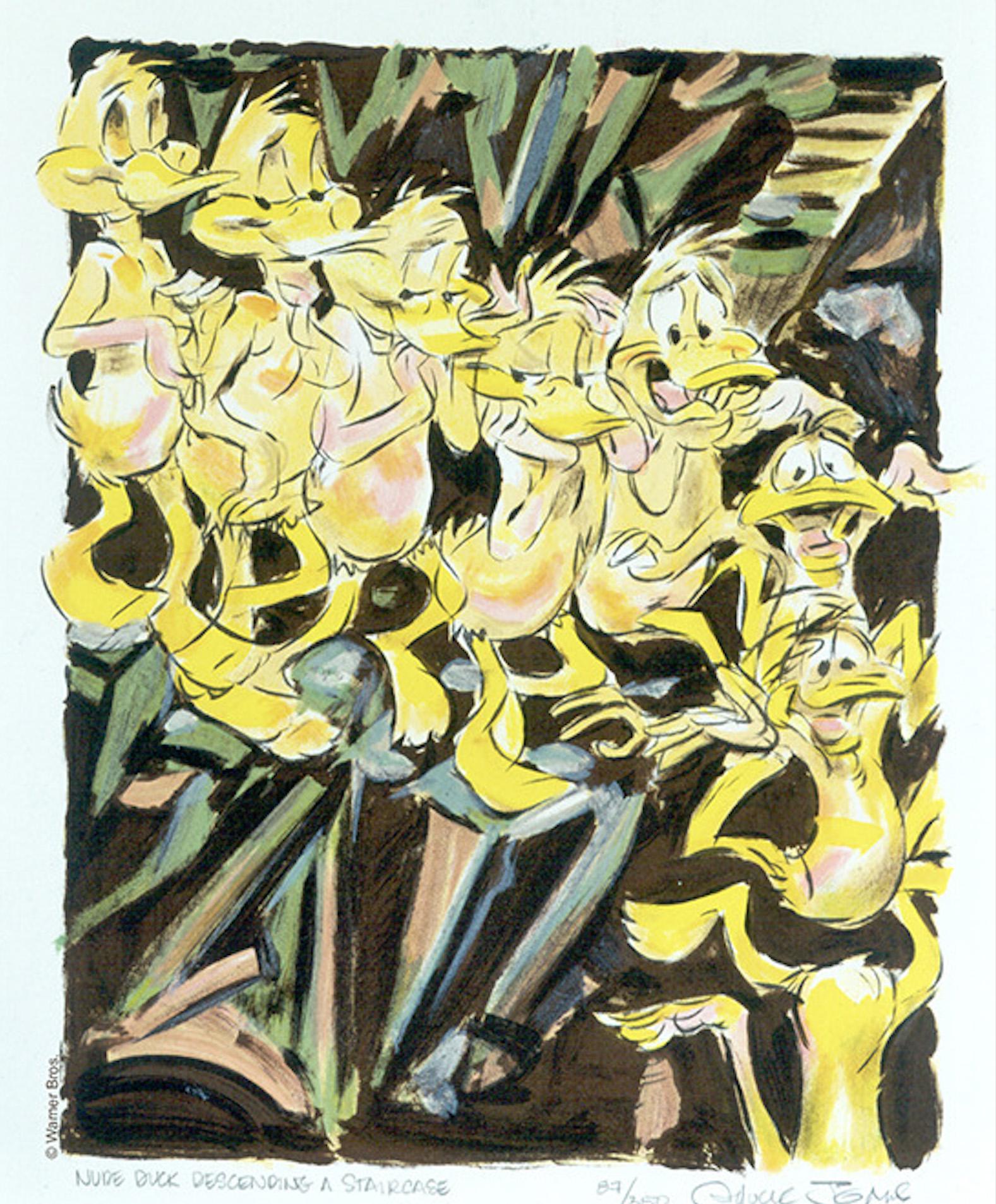NUDE DUCK DESCENDING A STAIRCASE

MEDIUM: Lithograph 
SIZE: 11" x 9"
EDITION SIZE: 350
SKU: LITHO-104

ABOUT THE IMAGE: Chuck Jones painted Daffy Duck into the style of Marcel Duchamp.
