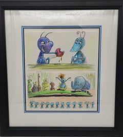 A Bug's Life Storyboard Pair of 2 Framed: Flik / Princess, Queen / Colony