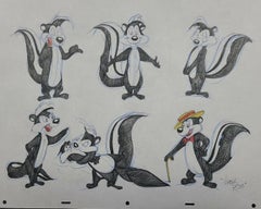 Pepe Le Pew 6 Dibujos Hoja Modelo firmados por Virgil Ross