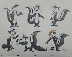 Vintage Pepe Le Pew: 6 Drawing Model Sheet signed by Virgil Ross