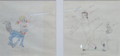Vintage Fantasia Original Drawings Framed: Brutus Centaur and Centaurette