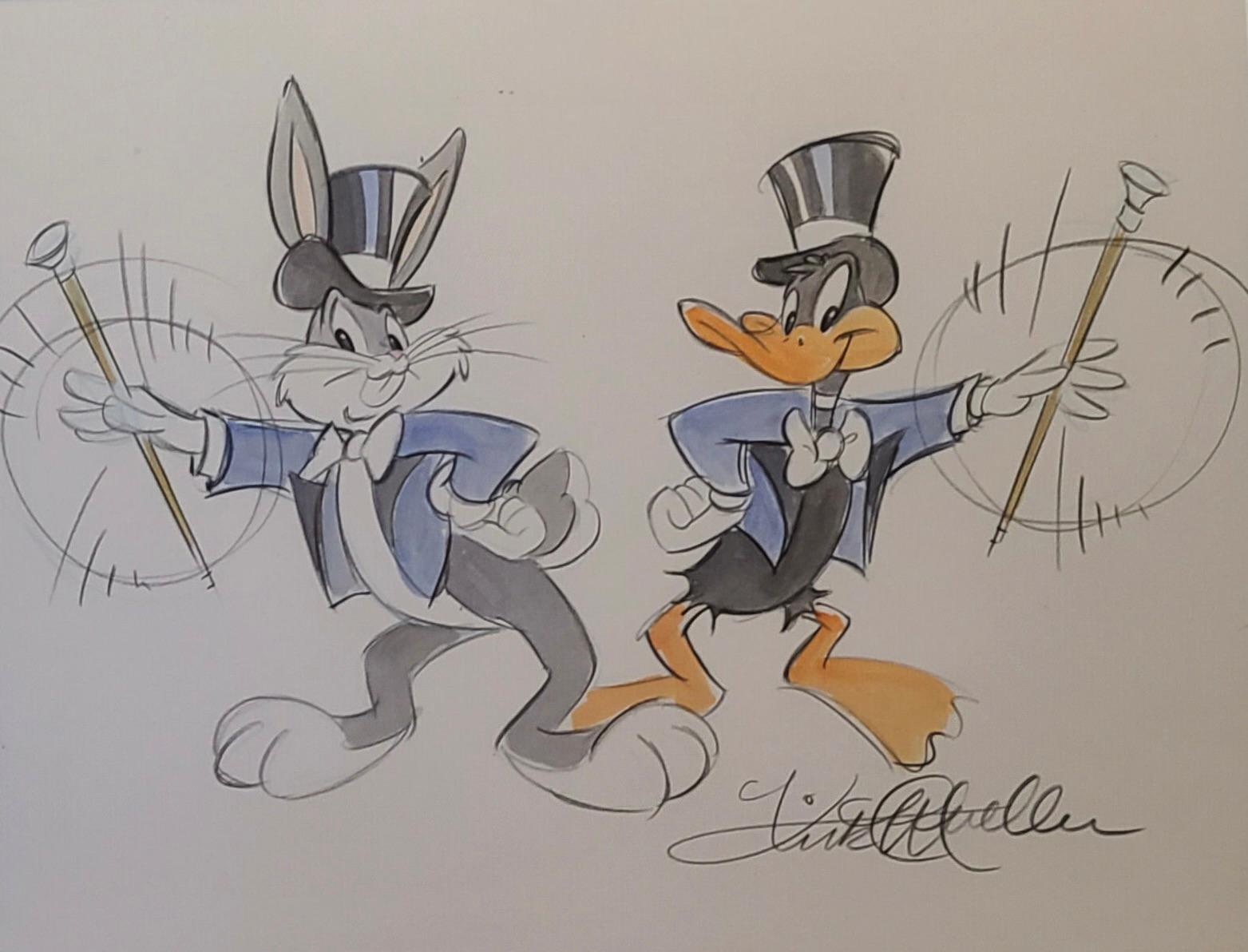 Warner Bros. Original Color Drawing Framed: Bugs and Daffy by Kirk Mueller - Art by Kirk Mueller 