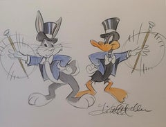 Vintage Warner Bros. Original Color Drawing Framed: Bugs and Daffy by Kirk Mueller