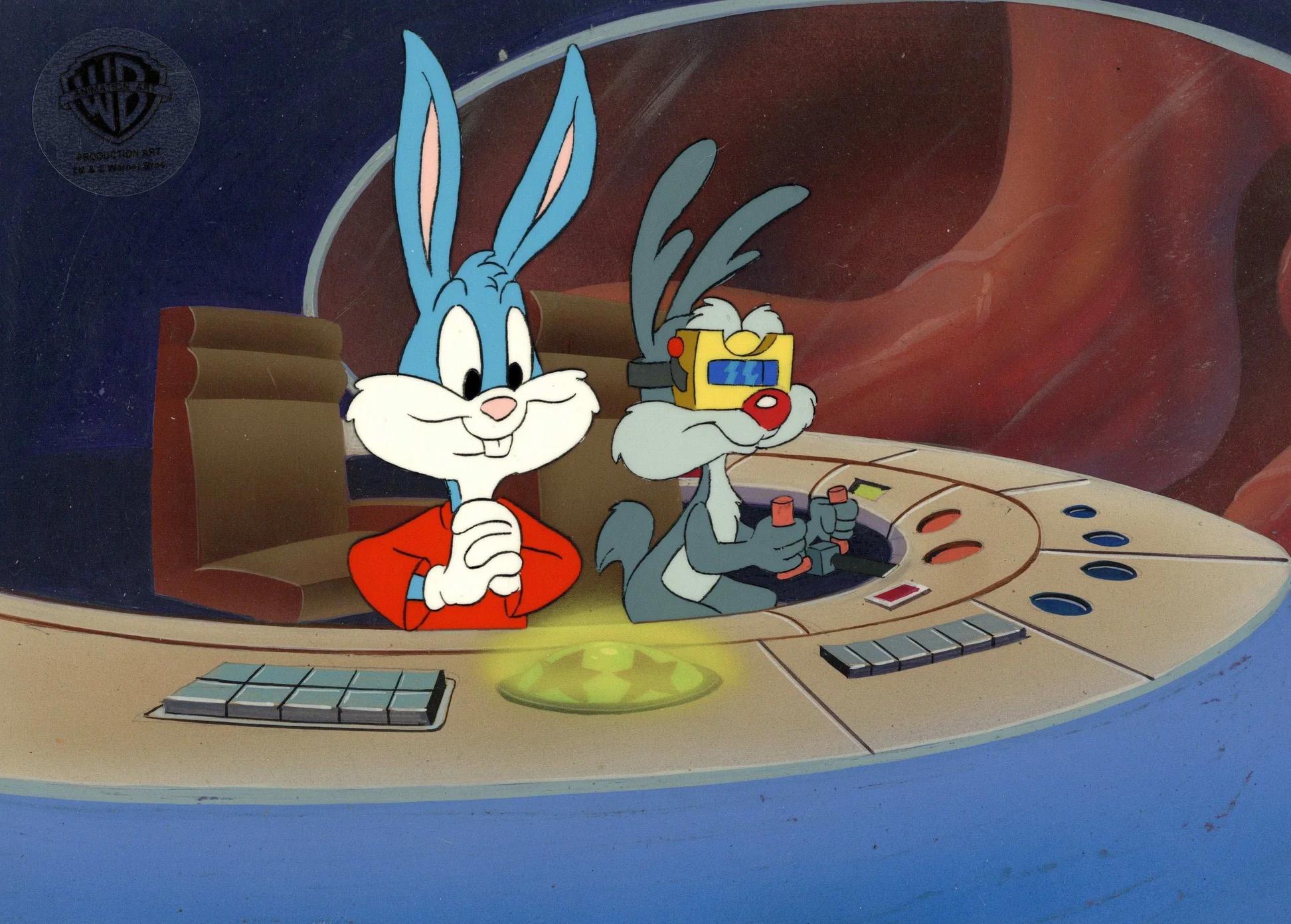 Tiny Toons Original Cel and Background: Buster Bunny and Calamity Coyote - Art by Warner Bros. Studio Artists