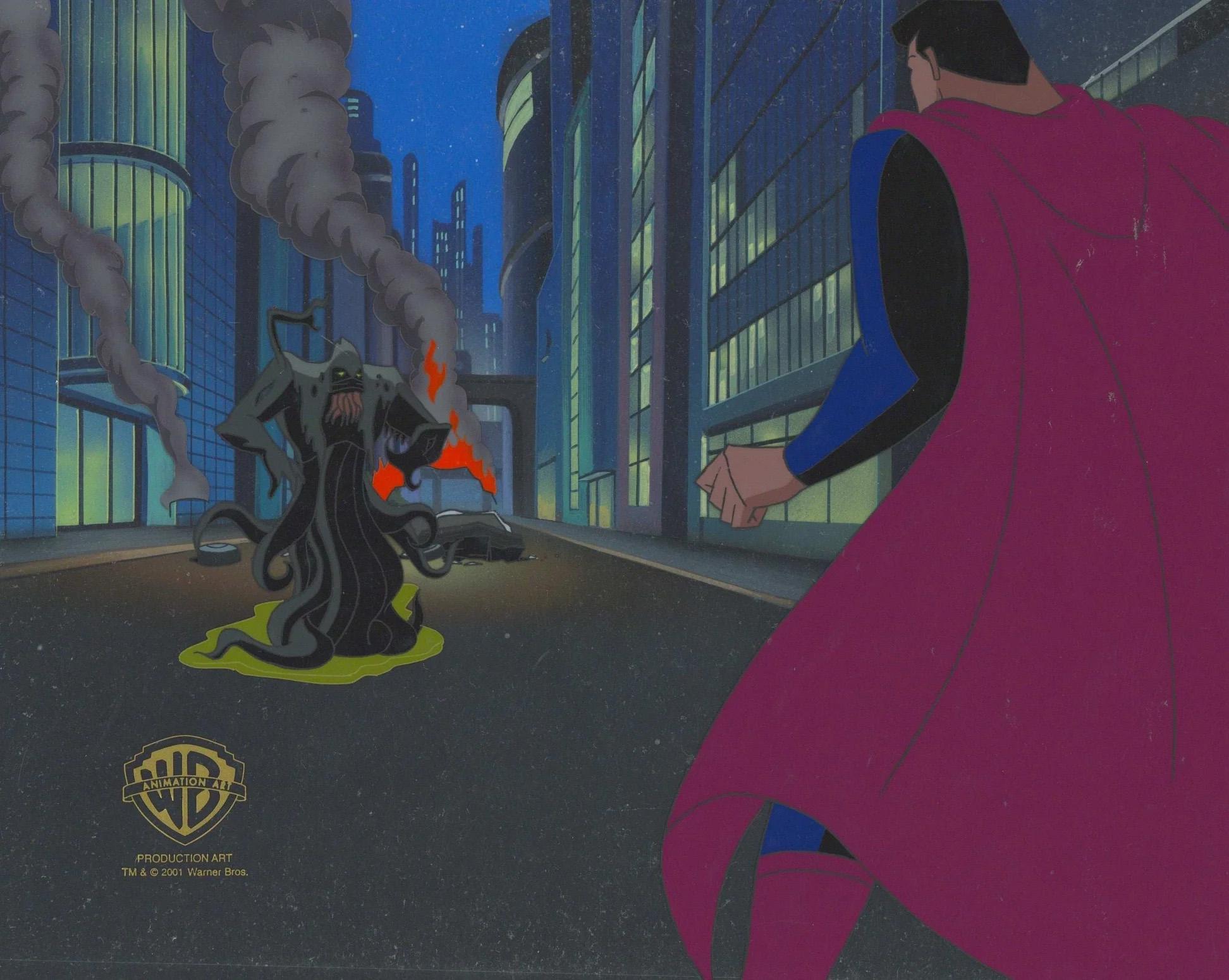 Superman Animated Series Original Cel and Background: Superman and Karkull - Art by DC Comics Studio Artists