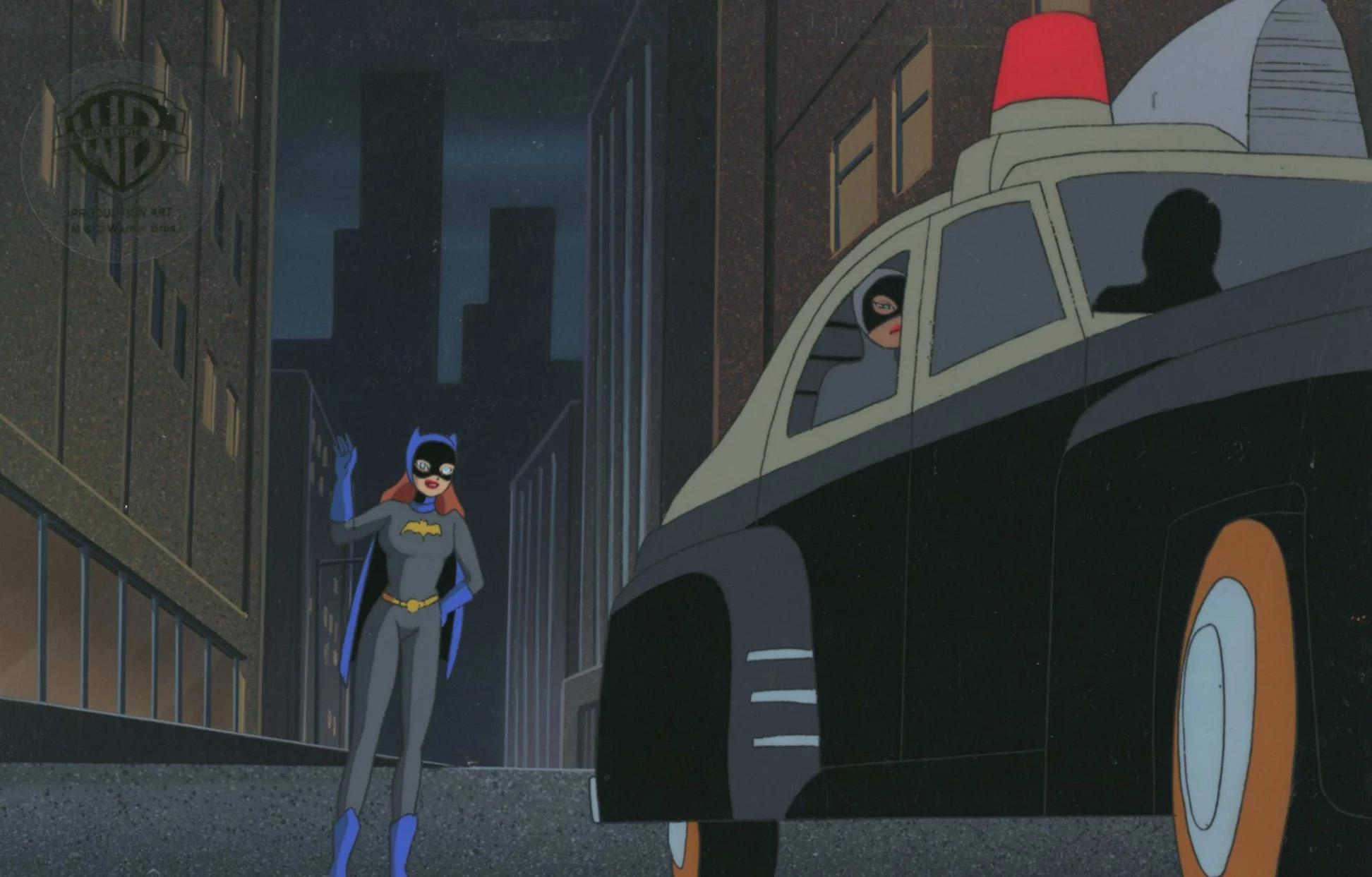 Batman The Animated Series Original Cel und Hintergrund: Fledermaus, Katzenfrau – Art von DC Comics Studio Artists