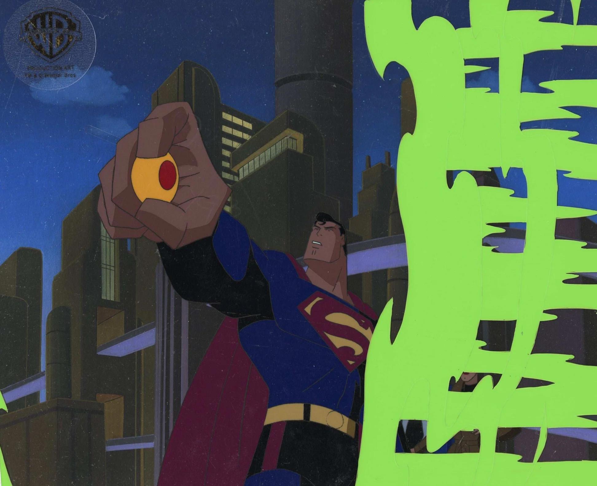 Superman Animated Series Original Cel and Background: Superman - Art by DC Comics Studio Artists