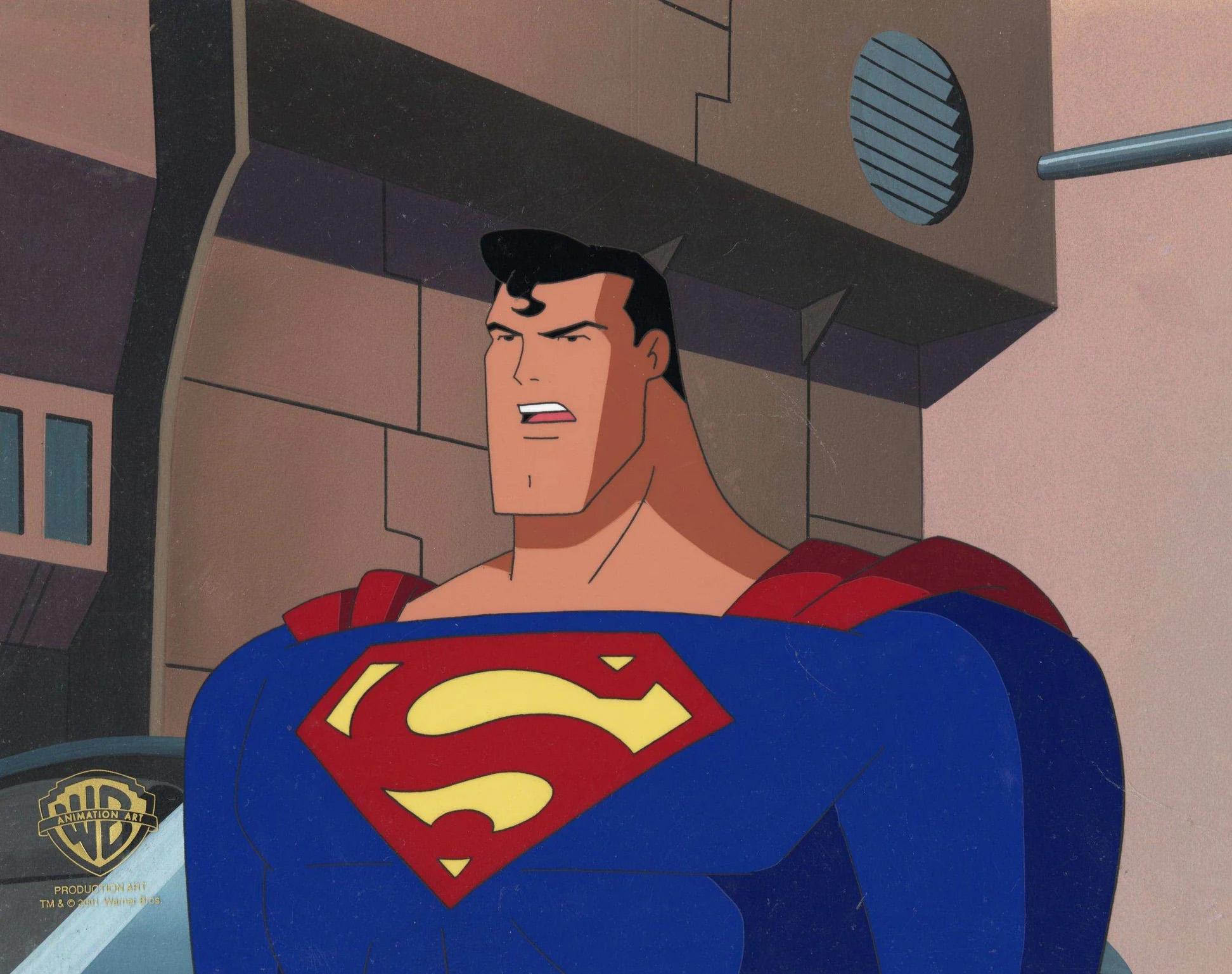 Superman Animated Series Original Cel on Original Background: Superman - Art by Warner Bros. Studio Artists