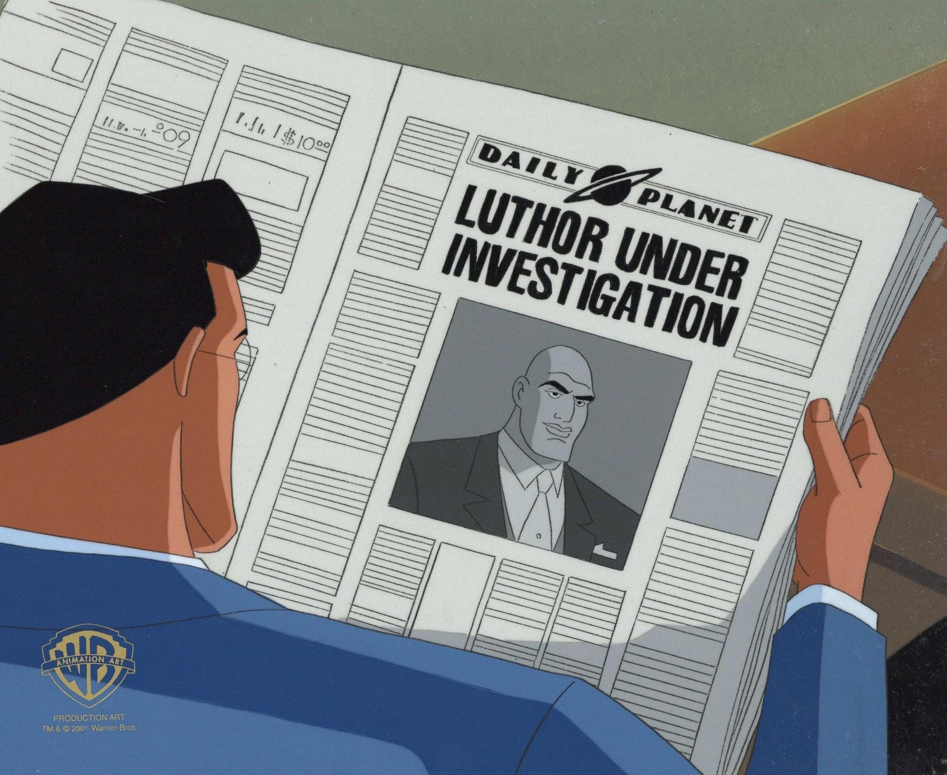 Superman Animated Series Original Cel und Hintergrund: Clark Kent, Lex Luthor – Art von DC Comics Studio Artists