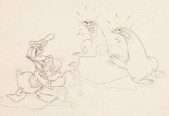 Used Mickey's Circus Original Production Drawing 1936: Donald Duck and Sea Lions