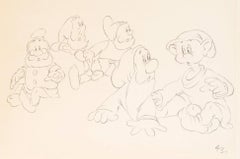 Vintage Snow White and the Seven Dwarfs Drawaing: Doc, Sneezy, Happy, Bashful, Dopey