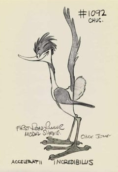 Vintage Early Bird: Drawing of Road Runner by Chuck Jones, Circa 1945